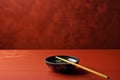 Wooden Chopsticks, Bowl on a table, Red Background