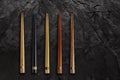 Wooden Chopsticks set on black slate stone. Asian Food Concept