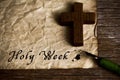 Wooden christian cross and text holy week Royalty Free Stock Photo