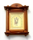 Wooden christian icon on white background