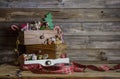 Wooden christmas background in vintage and nostalgia style.