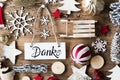 Wooden Christmas Decoration, Sign, Danke Means Thank You