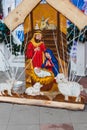 Wooden Christmas nativity scene. Holy family, Baby Jesus, the Virgin Mary and Saint Joseph Royalty Free Stock Photo