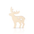 Wooden Christmas reindeer with holes in form of stars. Isolated on white background with soft shadow and reflection Royalty Free Stock Photo
