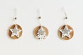 Wooden Christmas tree ornaments on white background Royalty Free Stock Photo