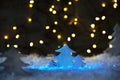 Wooden Christmas Tree, Snow, Glowing Lights Royalty Free Stock Photo