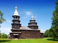 Wooden church against the blue sky.Vitoslavlitsy