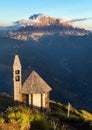 wooden church and mount Civetta Alps Dolomites mountains Royalty Free Stock Photo
