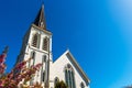 Wooden church, Nelson, New Zealand. Copy space for text Royalty Free Stock Photo