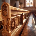 Close-up of a wooden church pew generated by artificial intelligence