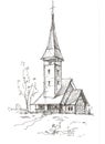 Wooden church sketch Royalty Free Stock Photo