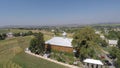 Wooden Church in the village. shooting drone.