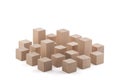 Wooden city blocks on white background