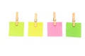 Wooden clips,Clothespin Sticky notes isolate on white background concepts Royalty Free Stock Photo