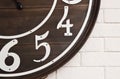 Wooden clockface on white wall