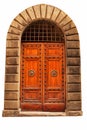 Wooden closed brown door.