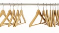 Wooden cloth hangers on the bar. 3D illustration