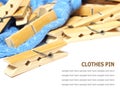 Wooden clothes pin and laundered denim fabric on white Royalty Free Stock Photo