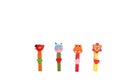 Wooden clothes pin multi-colored animals. Royalty Free Stock Photo
