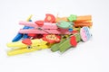 Wooden clothes pin multi-colored animals. Royalty Free Stock Photo