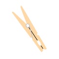 Wooden clothespin, laundry holder. Wood clothes peg, pin. Clamp accessory for holding, hanging. Flat vector illustration