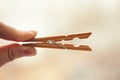 Wooden clothespin pegs for hanging photos and decorations, close up Royalty Free Stock Photo