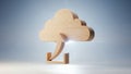Wooden Cloud Upload Icon on Gradient Background Royalty Free Stock Photo