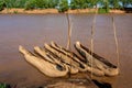 Wooden coarse boat on mystical Omo river, Ethiopia