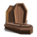 Wooden coffin with cross. Vector