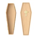 Wooden Coffin With Golden Cross and Handles. 3d Rendering