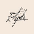 Wooden Collapsible Chaise Lounge for Rest. Hand Drawn Sketch Vector illustration