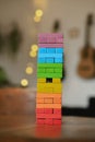 Wooden colored blocks of Jenga game Royalty Free Stock Photo