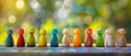 Wooden and colored figurines representing diversity and inclusion. Royalty Free Stock Photo