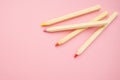 Wooden colorful ordinary pencils on a pink background. Back to school Royalty Free Stock Photo