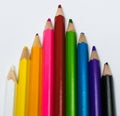Wooden coloring pencils against a white background
