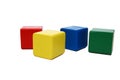 Wooden colourful childrens blocks isolated white