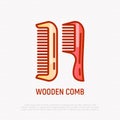 Wooden comb thin line icon. Modern vector illustration, element of logo for hairdresser, barber shop