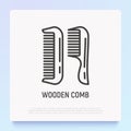 Wooden comb thin line icon. Modern vector illustration, element of logo for hairdresser, barber shop