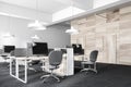 Wooden and concrete open space workplace corner Royalty Free Stock Photo