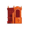 Wooden confessional. Isolated church furniture