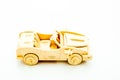 wooden construction light brown kids car on white Royalty Free Stock Photo