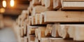 wooden construction materials in a lumber yard. Royalty Free Stock Photo