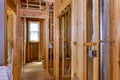 Wooden construction new residential home beam framing Royalty Free Stock Photo