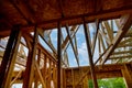 Wooden construction new residential home beam framing Royalty Free Stock Photo