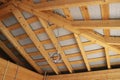 Wooden construction of the roof of a country house, bathhouse. The process of building a summer house