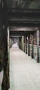 Wooden construction stampled corridor in old sand mine Royalty Free Stock Photo