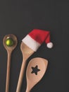 Wooden cooking spoon with hat of Santa Royalty Free Stock Photo