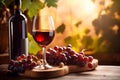 bottle glass alcohol grape food background drink winery wine cork beverage. Generative AI.