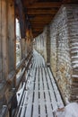 Wooden corridor on the defense medieval wall in Old Town Tallinn. Estonia