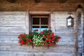 Wooden cottage in the Alps mountains